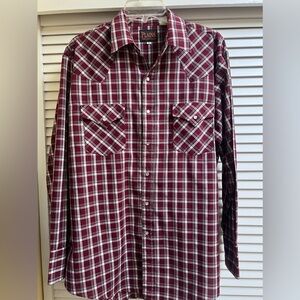PLAINS Western Wear Pearl Snap Men’s Long Sleeved Shirt Sz L
